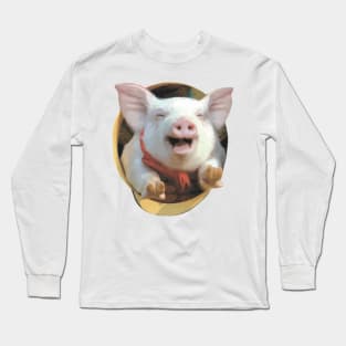 Pig pet in the hat - Oil paint Long Sleeve T-Shirt